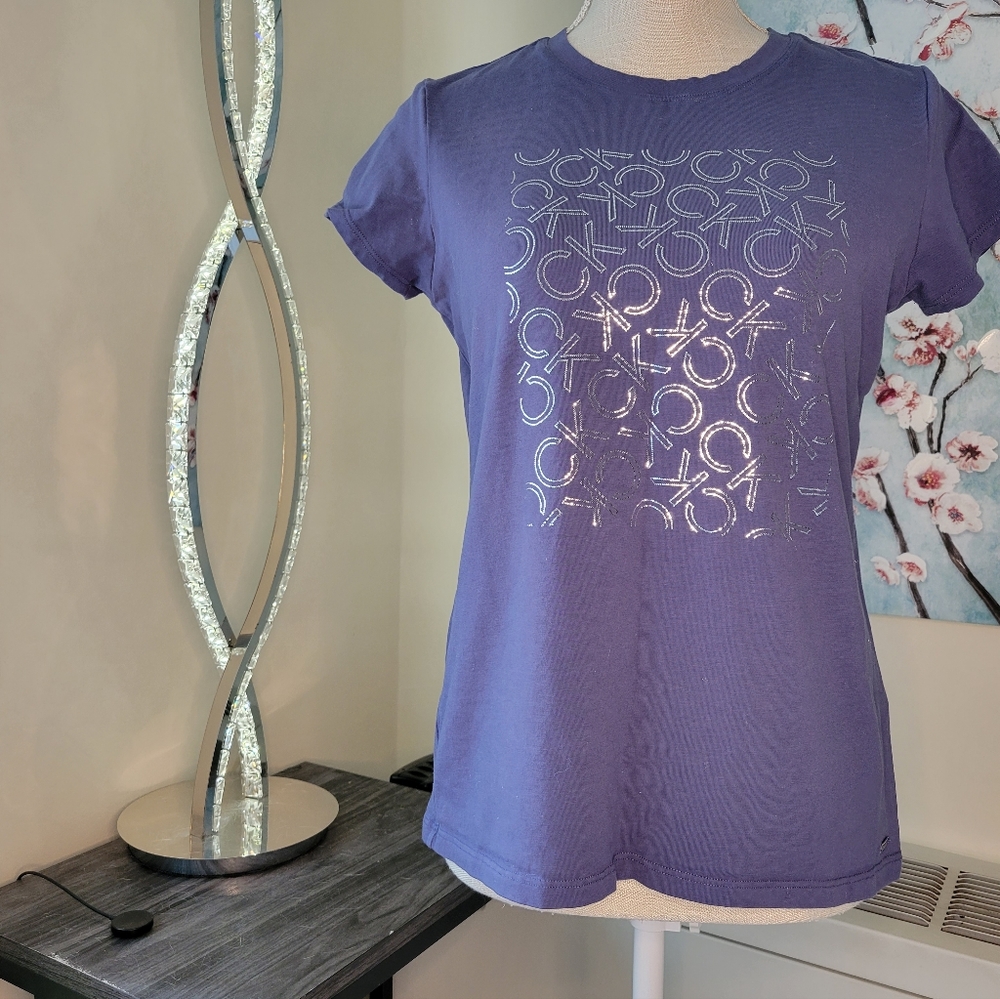 Calvin Klein Blue and Silver Top